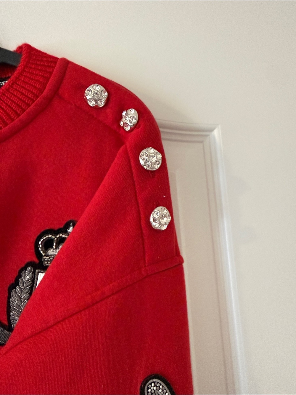 Karl Lagerfeld Red Crewneck Sweatshirt with Crest and Shoulder Buttons - Picture 4 of 11